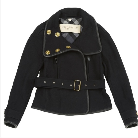 Navy Burberry Brit wool-blend twill bomber jacket, leather trim - Picture 10 of 13